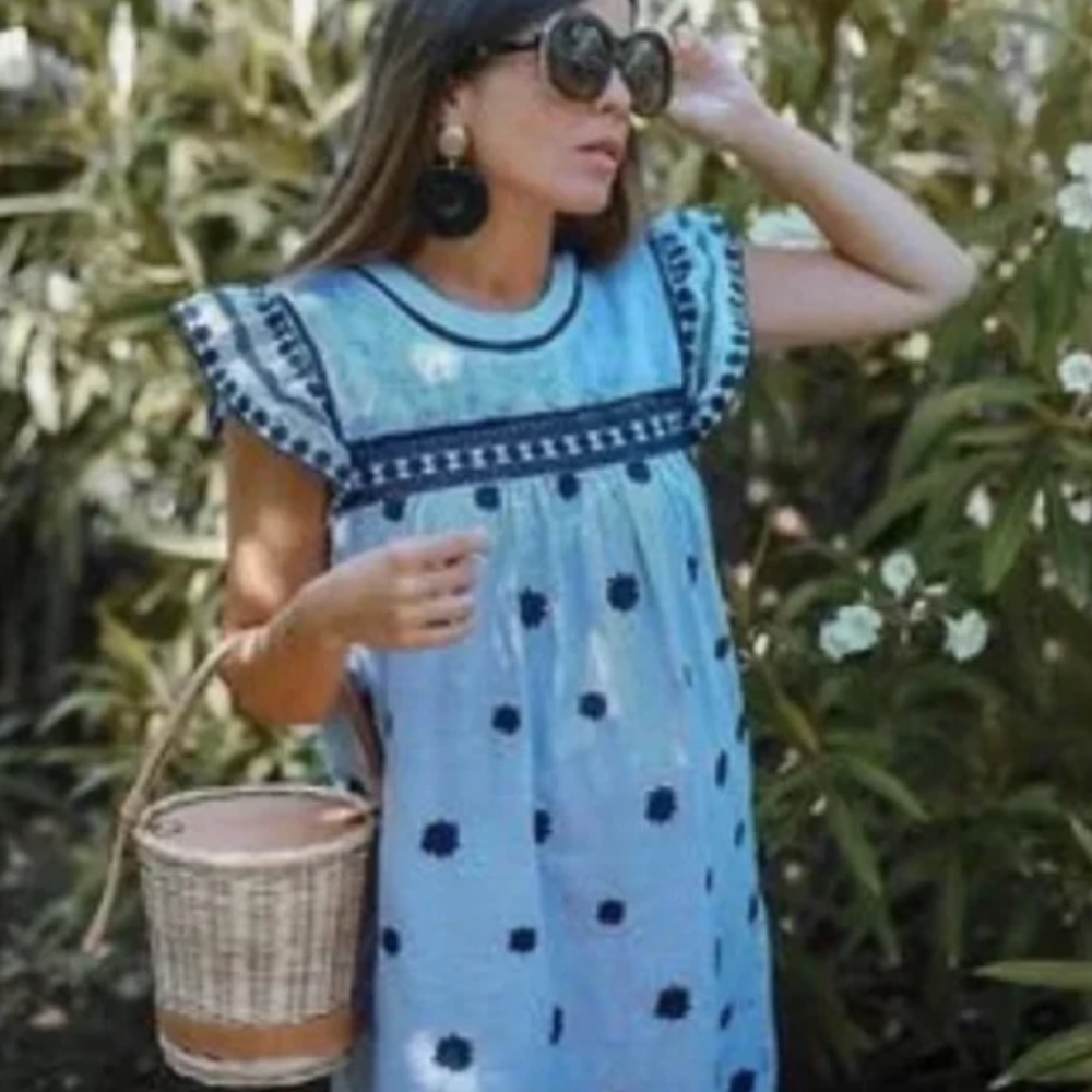 ZARA EMBROIDERED FLORAL MIDI STRIPED DRESS